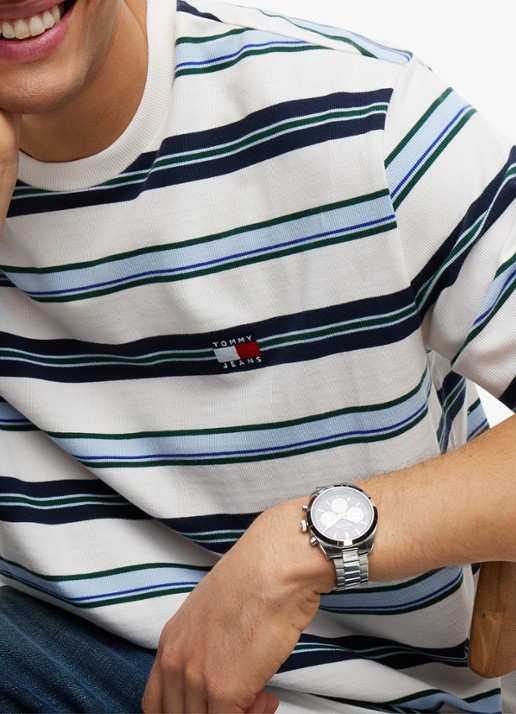 Tommy Hilfiger T-shirt met streepprint - detail 5 off white stripe-ybh / wit