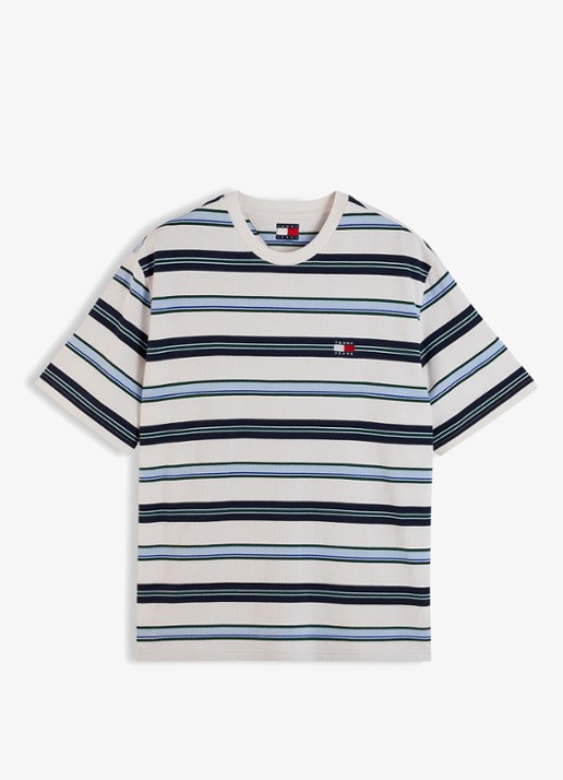 Tommy Hilfiger T-shirt met streepprint - voorkant 2 off white stripe-ybh / wit