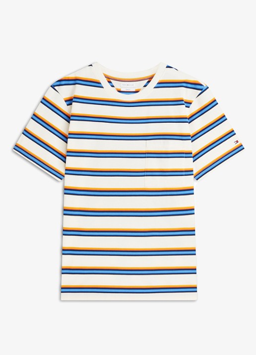 Tommy Hilfiger T-shirt met streepprint - voorkant ivoor