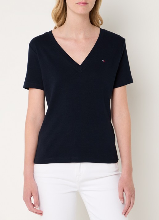 Tommy Hilfiger T-shirt met V-hals - detail 4 donkerblauw