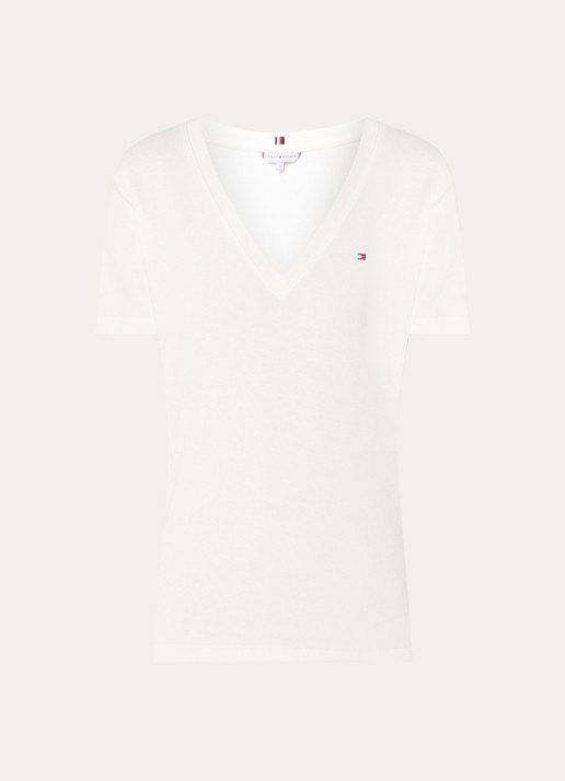 Tommy Hilfiger T-shirt met V-hals - voorkant 3 gebroken wit