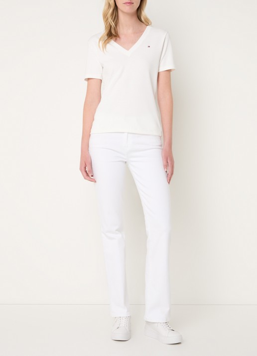 Tommy Hilfiger T-shirt met V-hals - voorkant 4 gebroken wit