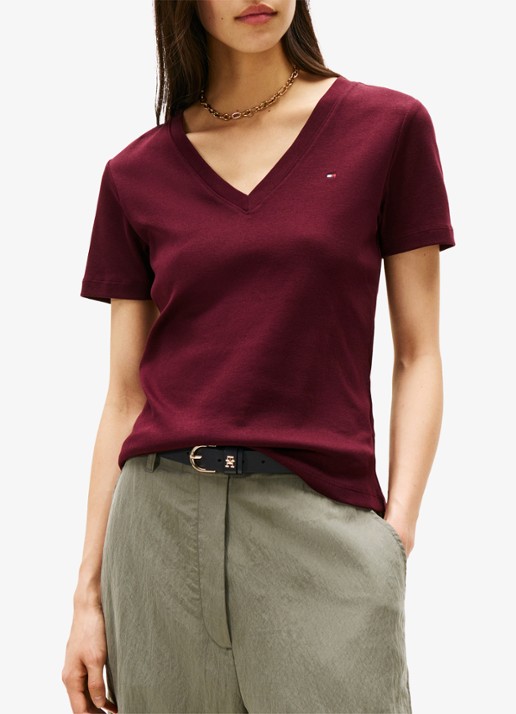 Tommy Hilfiger T-shirt met V-hals - detail 4 bordeauxrood