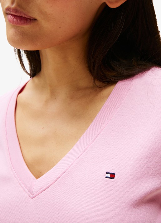 Tommy Hilfiger T-shirt met V-hals - detail 4 classic pink-tol / lichtroze