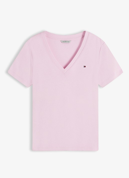 Tommy Hilfiger T-shirt met V-hals - voorkant 5 classic pink-tol / lichtroze