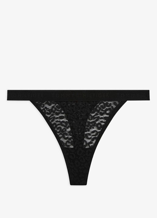 Tommy Hilfiger Tanga van mesh - voorkant zwart