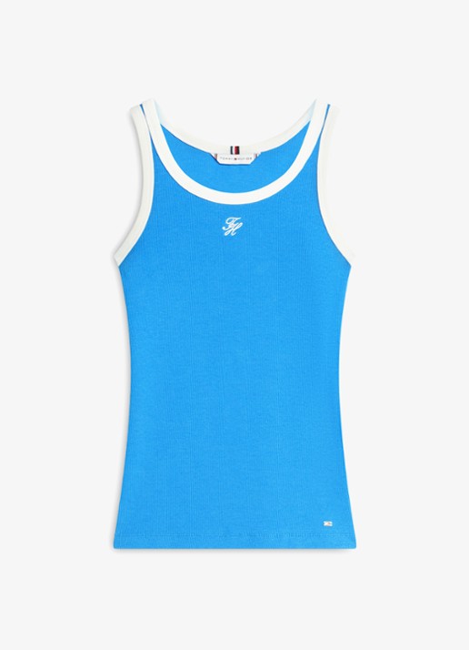 Tommy Hilfiger Tanktop met logoborduring - voorkant blauw