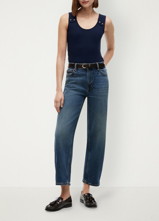 Tommy Hilfiger Tanktop met ribstructuur - voorkant 5 donkerblauw