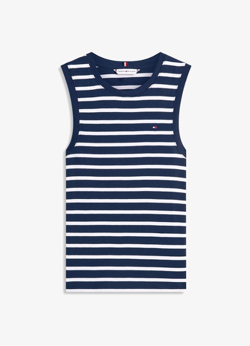 Tommy Hilfiger Tanktop met streepprint - voorkant 4 donkerblauw