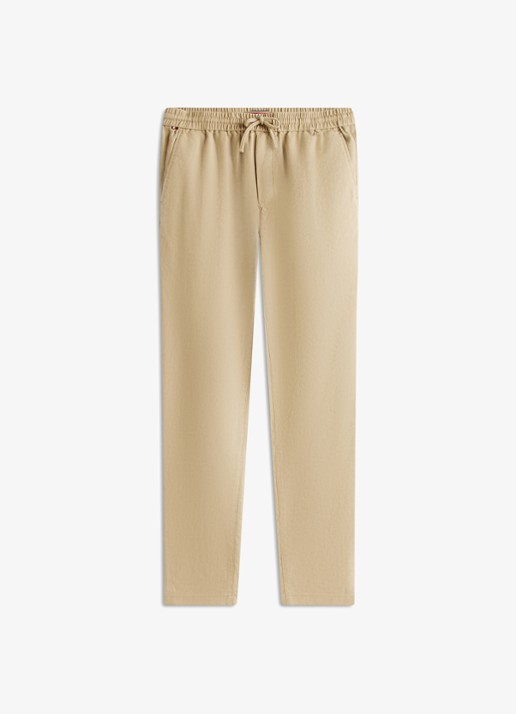 Tommy Hilfiger Tapered fit chino in linnenblend - voorkant 4 khaki