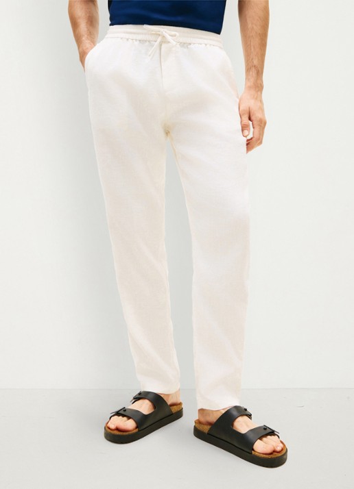 Tommy Hilfiger Tapered fit chino in linnenblend - detail 2 gebroken wit