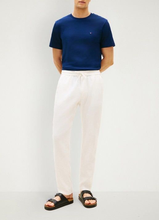 Tommy Hilfiger Tapered fit chino in linnenblend - voorkant 5 gebroken wit