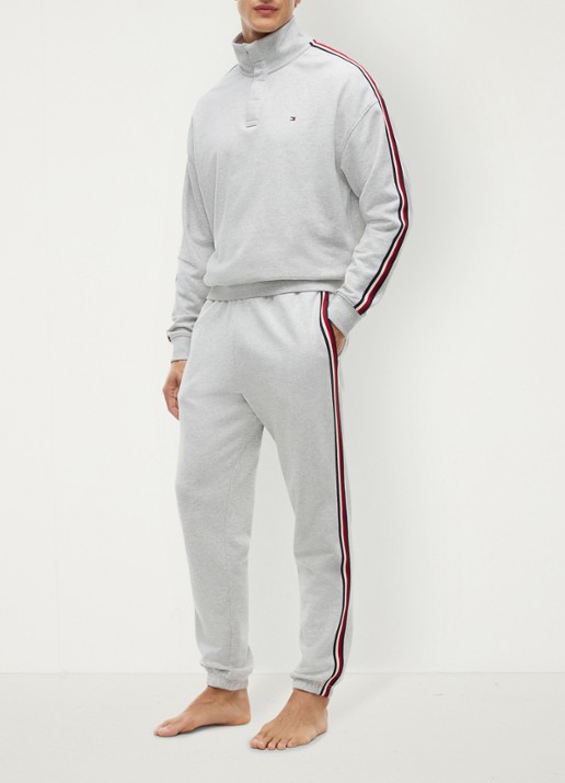 Tommy Hilfiger Tapered fit lounge joggingbroek met logoband - voorkant 5 lichtgrijs