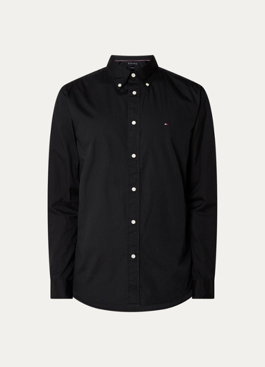 Tommy Hilfiger TH Flex regular fit overhemd met logo - voorkant zwart
