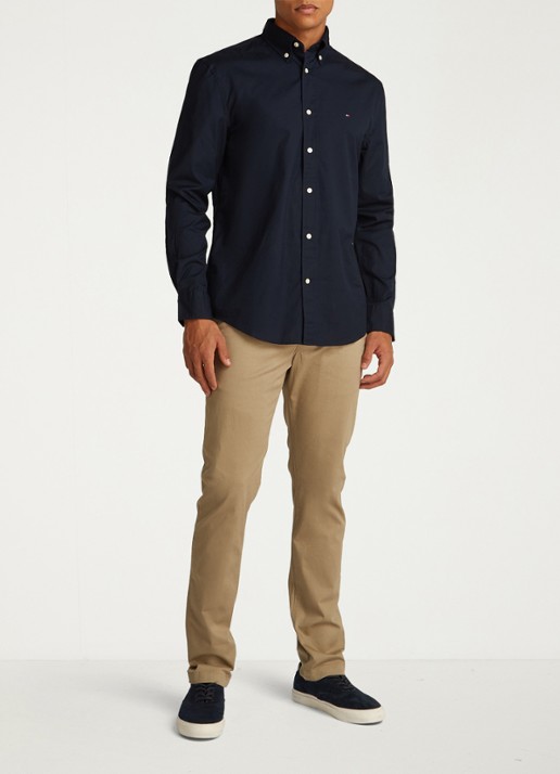 Tommy Hilfiger TH Flex regular fit overhemd met logo - voorkant 2 blauw