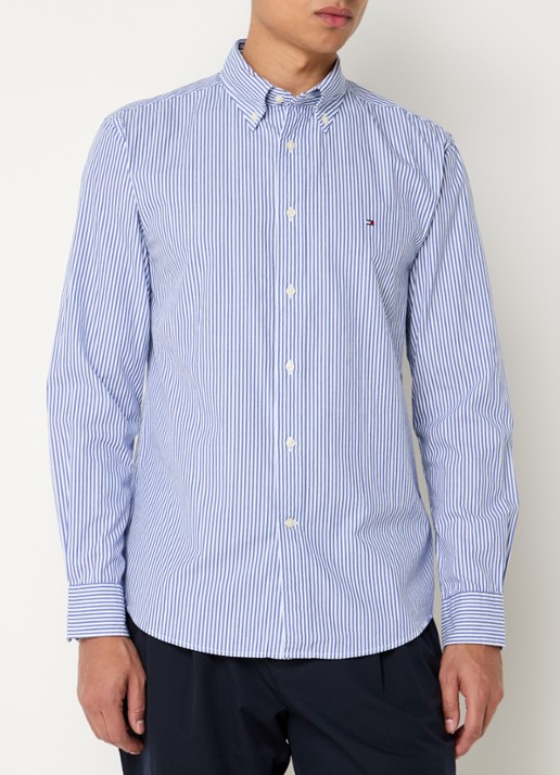 Tommy Hilfiger TH Flex regular fit overhemd met streepprint - detail 4 blauw