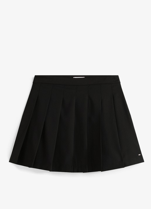 Tommy Hilfiger Timeless minirok in wolblend met plooien - voorkant 4 zwart