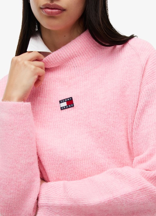 Tommy Hilfiger Tommy Badge ribgebreide trui in alpaca wolblend met logo  - detail 2 roze