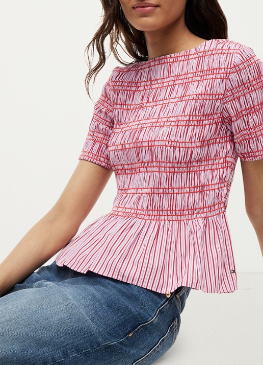 Tommy Hilfiger Top met peplum en streepprint - detail 5 roze