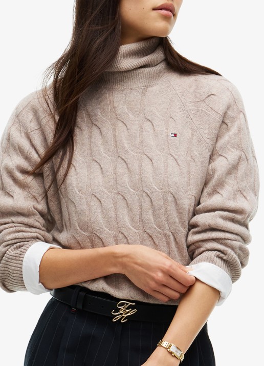 Tommy Hilfiger Trui van wol met col  - detail 2 camel