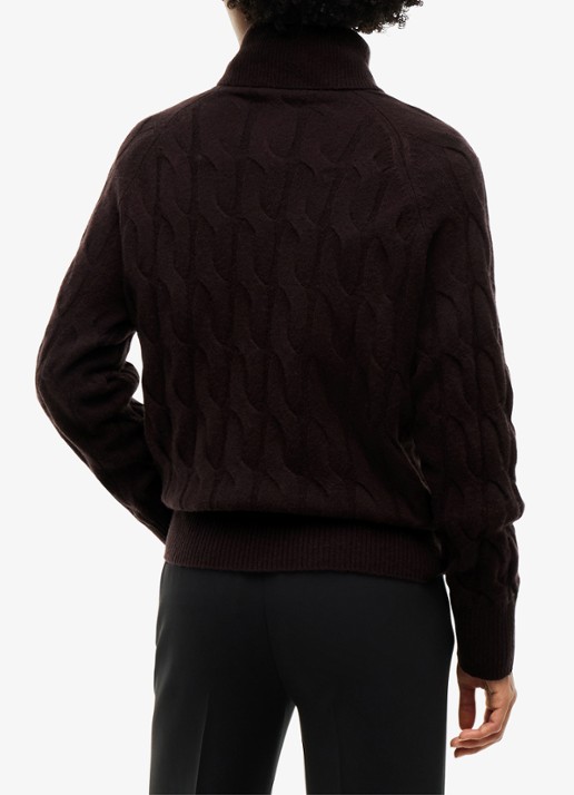 Tommy Hilfiger Trui van wol met col  - achterkant 3 donkerbruin