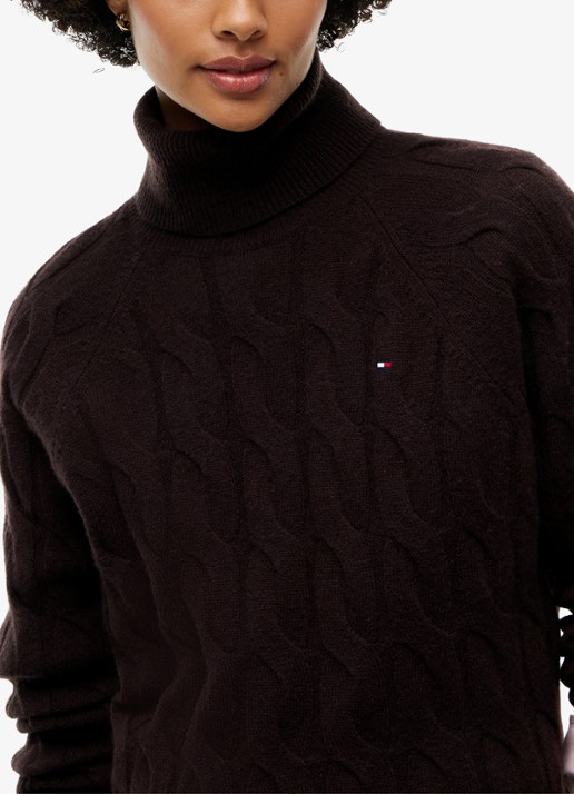 Tommy Hilfiger Trui van wol met col  - detail 5 donkerbruin