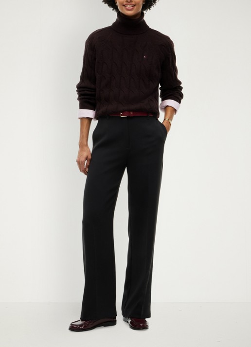 Tommy Hilfiger Trui van wol met col  - voorkant 2 donkerbruin