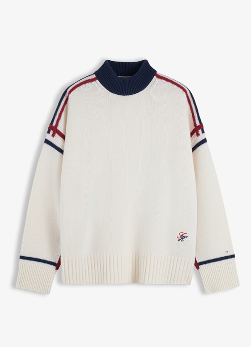 Tommy Hilfiger Trui van wol met col - voorkant ivoor