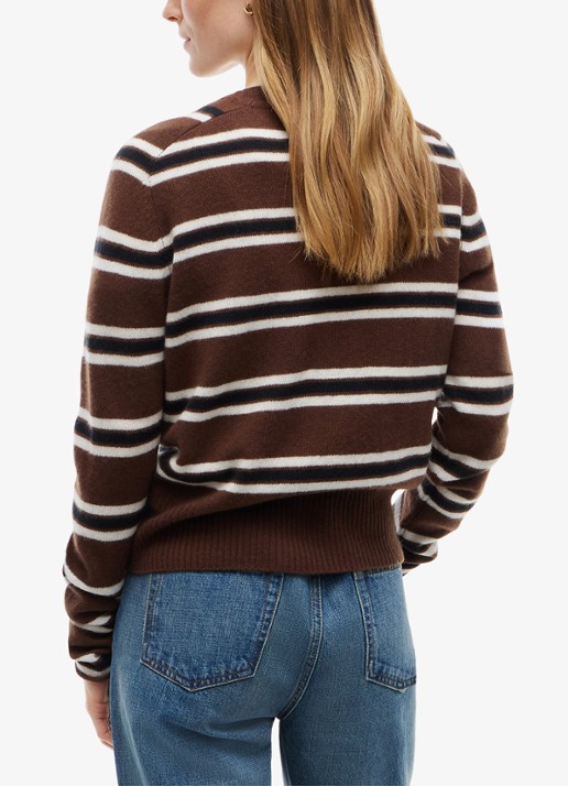 Tommy Hilfiger Trui van wol met streepdessin  - achterkant 3 bruin