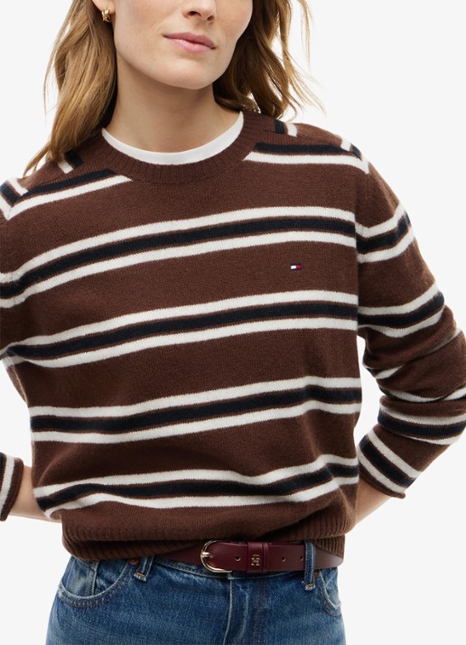 Tommy Hilfiger Trui van wol met streepdessin  - detail 2 bruin