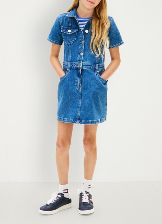 Tommy Hilfiger Tuniekjurk van denim met steekzakken - voorkant 5 donkerblauw