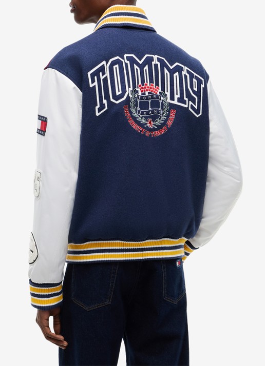Tommy Hilfiger Varsity baseball jack in wolblend met logo  - achterkant 3 blauw