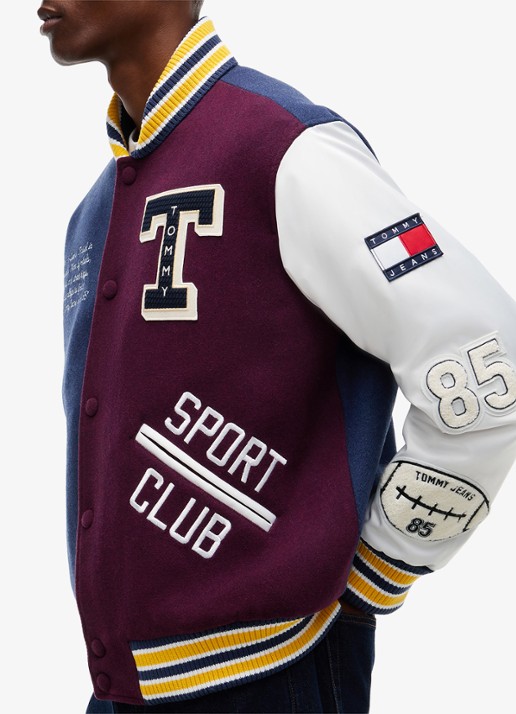 Tommy Hilfiger Varsity baseball jack in wolblend met logo  - detail 5 blauw