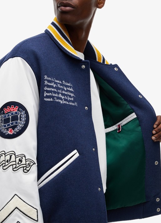 Tommy Hilfiger Varsity baseball jack in wolblend met logo  - detail 6 blauw