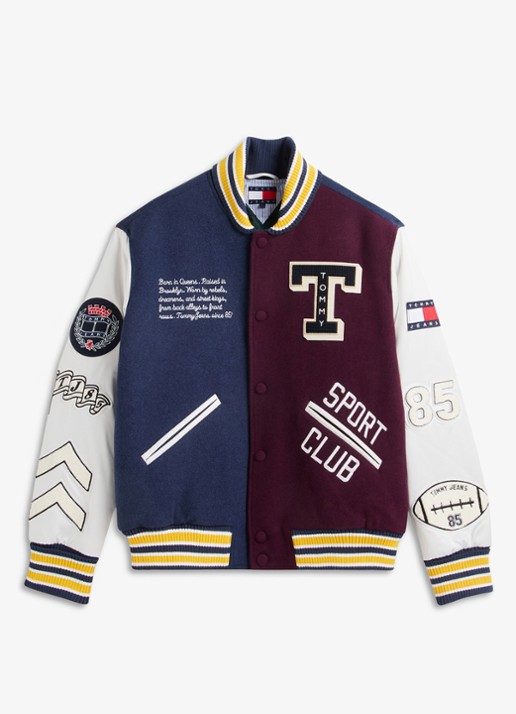 Tommy Hilfiger Varsity baseball jack in wolblend met logo  - voorkant blauw
