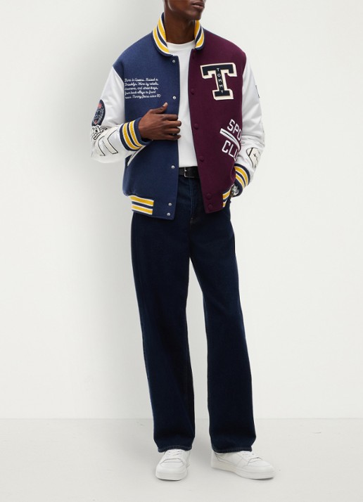 Tommy Hilfiger Varsity baseball jack in wolblend met logo  - voorkant 2 blauw