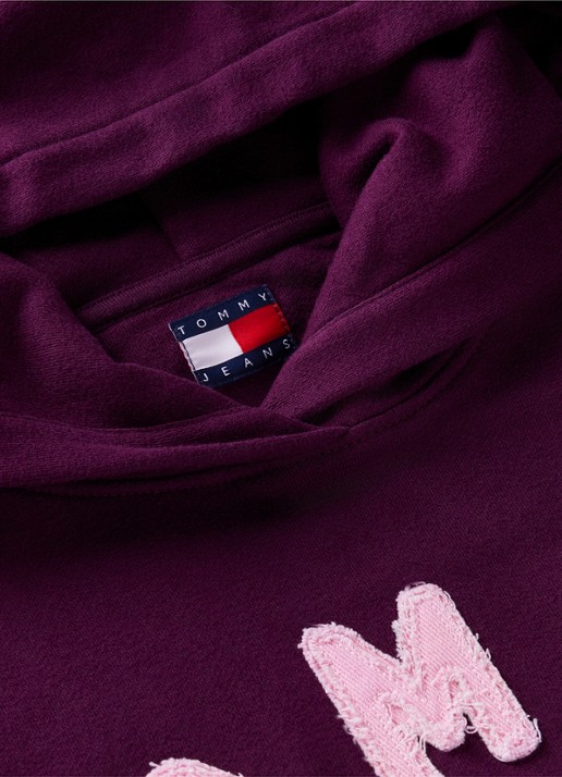 Tommy Hilfiger Varsity hoodie van fleece met logoborduring  - detail 3 paars