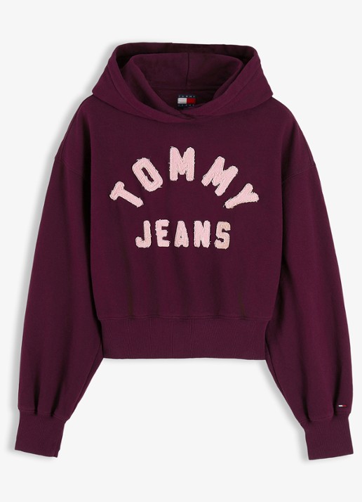 Tommy Hilfiger Varsity hoodie van fleece met logoborduring  - voorkant 2 paars