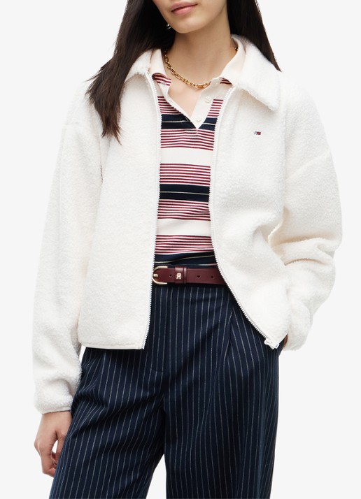 Tommy Hilfiger Vest van teddy met ruit dessin - detail wit