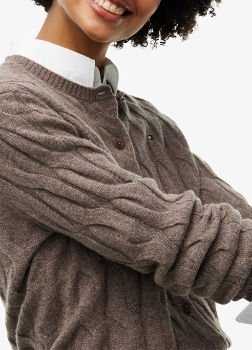 Tommy Hilfiger Vest van wol met logo  - detail 5 bruin
