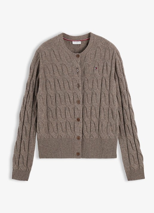 Tommy Hilfiger Vest van wol met logo  - voorkant 2 bruin