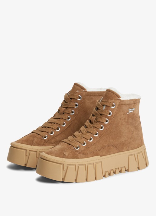 Tommy Hilfiger Veterschoen van suède met plateauzool  - detail 3 camel