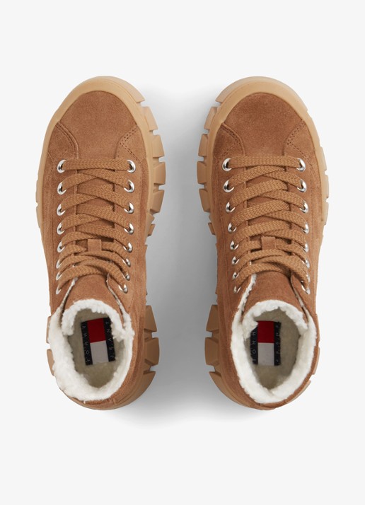 Tommy Hilfiger Veterschoen van suède met plateauzool  - voorkant 2 camel