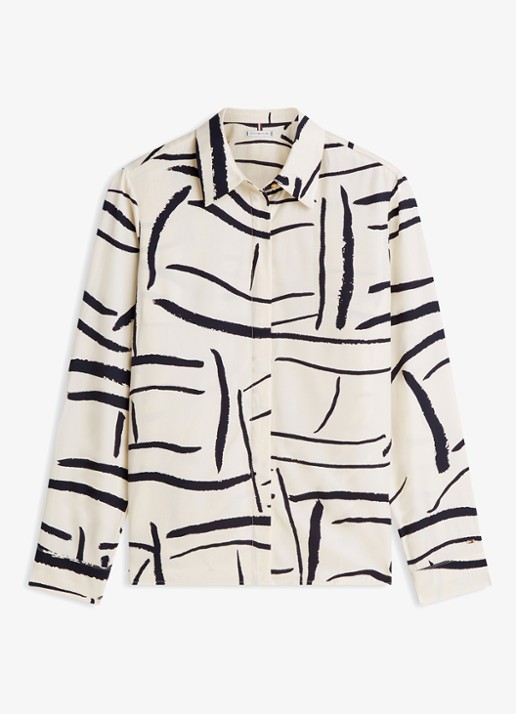 Tommy Hilfiger Vis blouse met grafische print - voorkant 4 beige