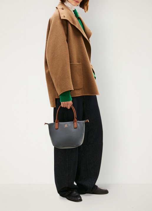 Tommy Hilfiger Webbing Crossbody Tote Bag - voorkant 2 grijs