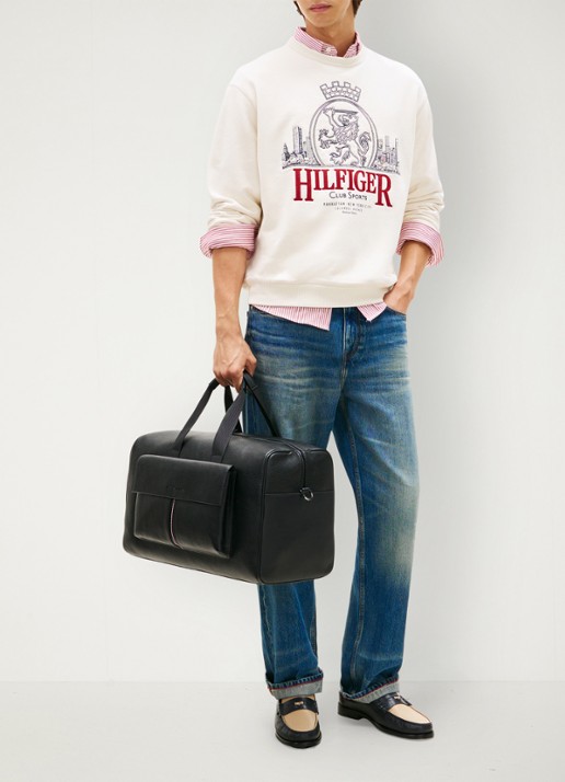 Tommy Hilfiger Weekendtas met logo en afneembare schouderriem - voorkant 2 zwart