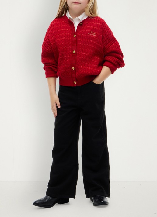 Tommy Hilfiger Wide leg jeans met donkere wassing - voorkant 5 zwart