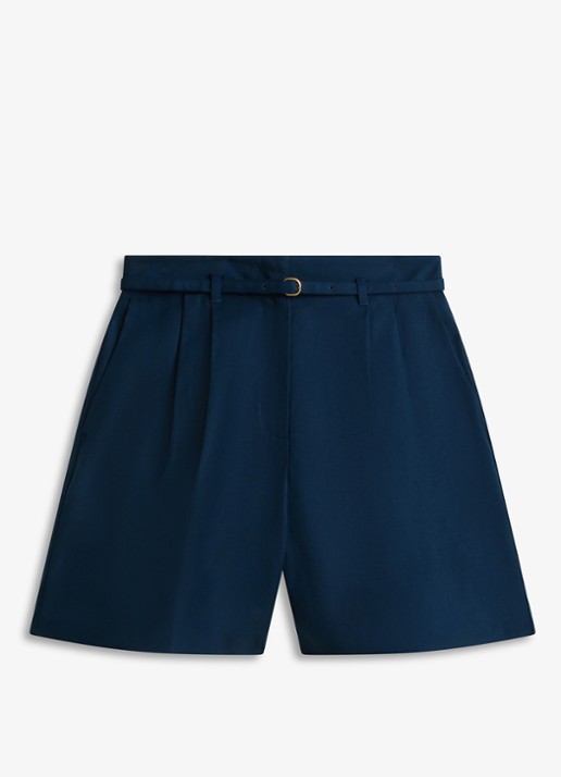 Tommy Hilfiger Wide leg korte broek van linnen met steekzakken - voorkant donkerblauw