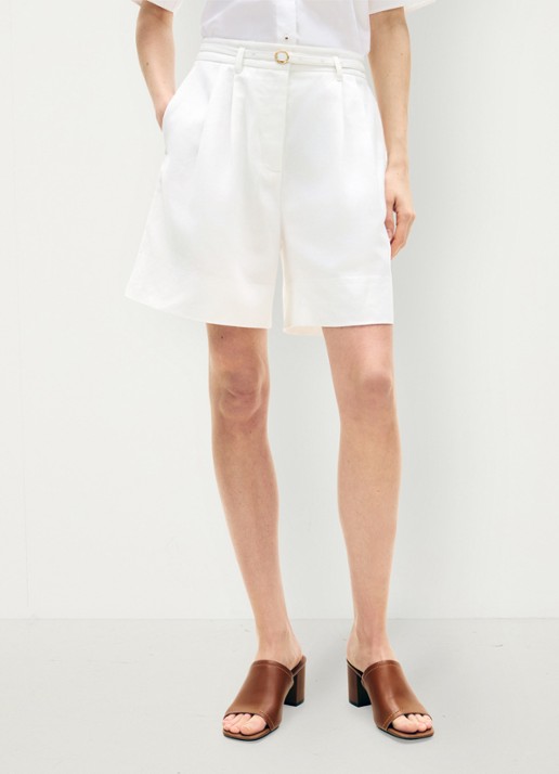 Tommy Hilfiger Wide leg korte broek van linnen met steekzakken