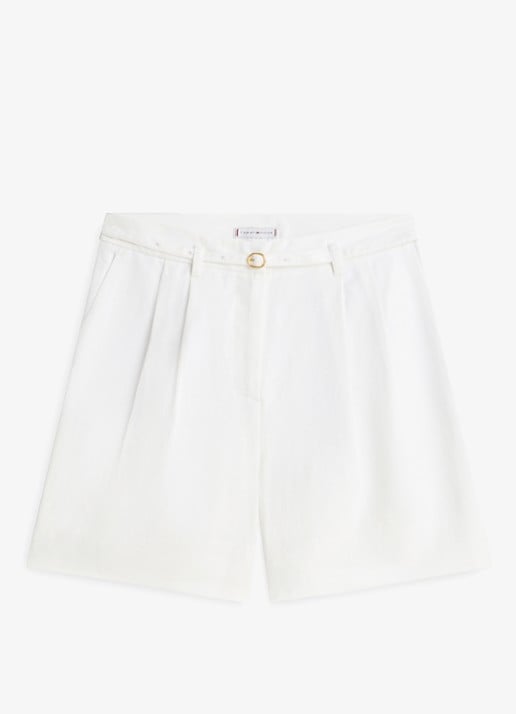 Tommy Hilfiger Wide leg korte broek van linnen met steekzakken - voorkant 3 wit